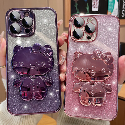 Case For iPhone 14 Pro Max 13 12 11 XS Max Glitter Bling Hello Kitty Cute Cover
