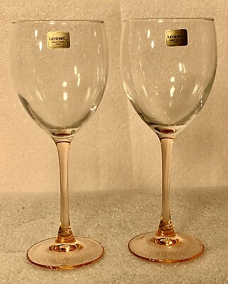 2 Vintage Luminarc Verrerie D#x27;Arques France Pink Peach Stem Wine Glasses New Tag