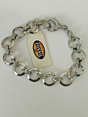 #ad Vintage Bracelet Fossil NWT Silver Tone Round Links with Rhinestones