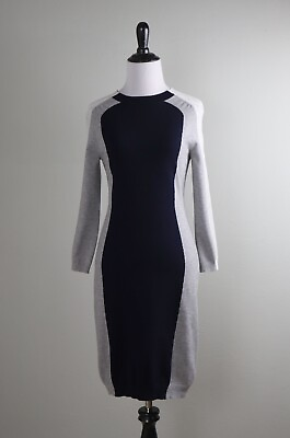 #ad KAREN MILLEN $308 Colorblock Pointelle Knit Sweater Dress Size 3 US Medium