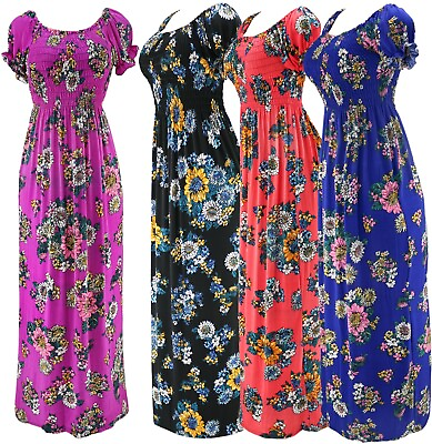 Women#x27;s Floral Smocked Summer Sundress Long Dress