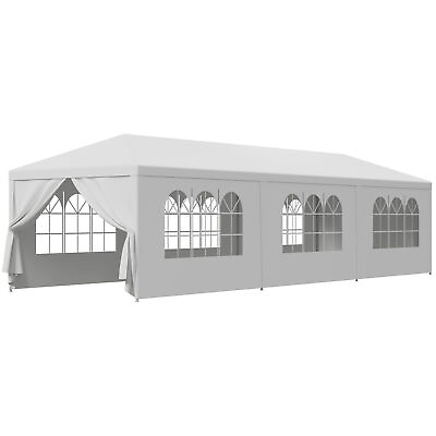 #ad 10#x27; x 30#x27; Gazebo Wedding Party Canopy Tent W 8 Sidewalls Outdoor White