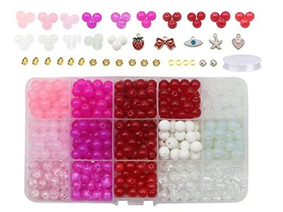 #ad 640PCS 8mm Assorted Glass Beads for Jewelry Making KitRound Valentine Beads...