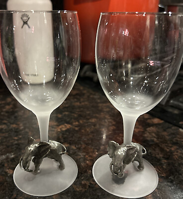#ad #ad LUMINARC FRANCE African Animal WINE glasses SANDBLASTED FROSTED Elephant 6.5quot; H