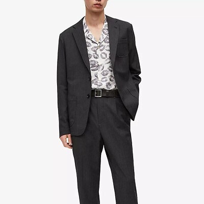 #ad AllSaints Gray Herringbone Yakushi Patch Pocket Blazer Jacket 40R