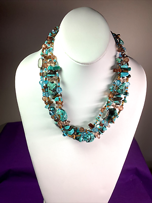 #ad Statement Collar Necklace Fine Multi Strand 21quot; Turquoise amp; Mixed Beads N23
