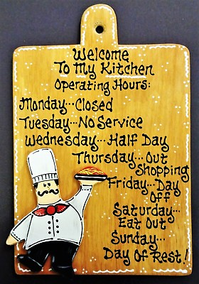 #ad FAT CHEF Kitchen Operating Hrs KITCHEN SIGN Wall Art Hanger Bistro Cucina Plaque
