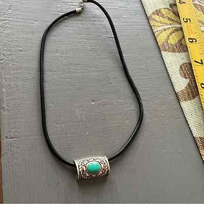 #ad 925 Sterling Silver amp; Black Cord Necklace