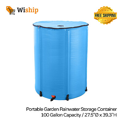 #ad Portable Rain Barrel Foldable Water Container Garden Water Storage Tank Blue