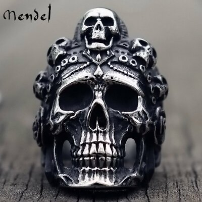 #ad MENDEL Stainless Steel Big Mens Gothic Biker Skull Ring For Men Silver Size 8 15