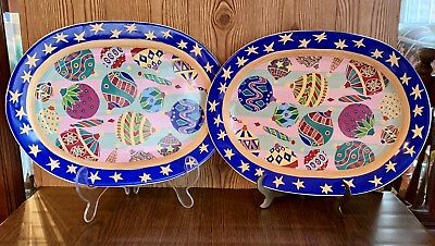 #ad 2 Essex Collection Kaleidoscope 15in Whimsical Christmas Platter Ornament Blue