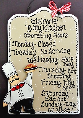 #ad FAT CHEF Kitchen Operating Hours SIGN Cucina Bistro Wall Art Hanger Plaque Decor
