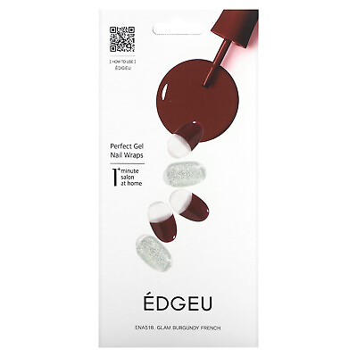 #ad Perfect Gel Nail Wraps ENA518 Glam Burgundy French 16 Piece Strips Set