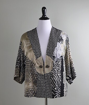 #ad CHICO#x27;S Travelers $139 Semi Sheer Patchwork Jacket Top Size 1 US Medium