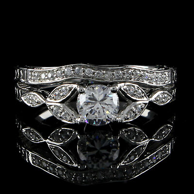 #ad 1.25 Ct Simulated Diamond Vintage Antique Engagement Ring 14K White Gold Finish