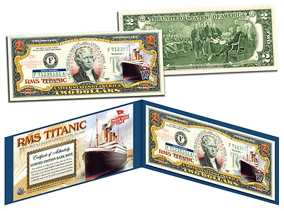 TITANIC RMS Ship * April 14 1912 * Genuine Legal Tender U.S. $2 Bill Currency