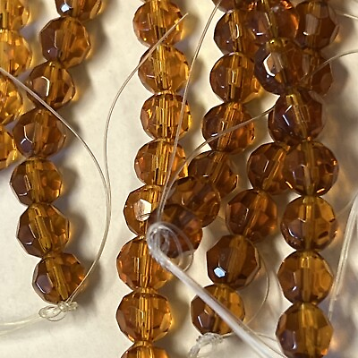 6mm Round Faceted Glass Beads in Amber Orange color 1 str 37 beads