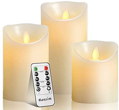 3 Pack Candles Luminara Flameless LED Timer Remote WAX Pillar Ivory Moving Wick