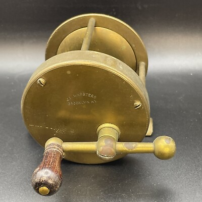 #ad Antique J.F. MARSTERS No. 2 Brass Fishing Reel 450’ Line Length 18 1910’s
