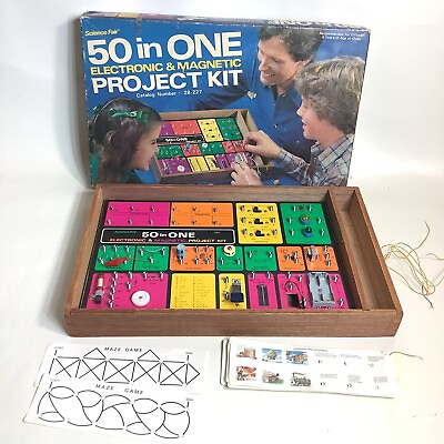 Radio Shack Science Fair 50 In One Electronic Magnet Project Kit 28 227 Wood Box