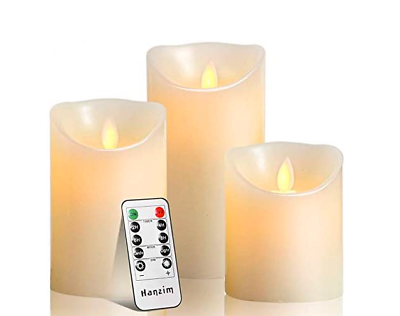 3 Pack Candles Luminara Flameless LED Timer Remote WAX Pillar Ivory Moving Wick