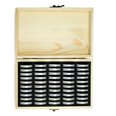 50PCS Wood Coins Display Storage Box Case Holder Collection W Capsules US Stock