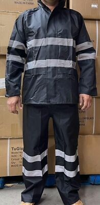 Black Safety Rain suit Rain Jacket With Hoodie and Rain Pants
