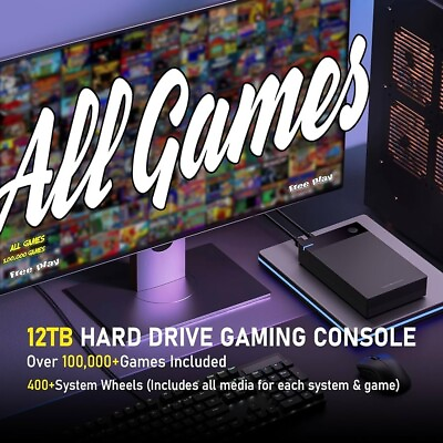 #ad 12TB HDD Retro Games 90.000 Games 100 Emulators Wired Pc Controller READ