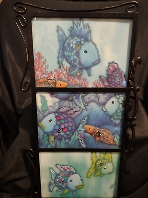 #ad Set of 3 Rainbow Fish Prints by Marcus Pfister Framed Wall Art 8” X 16”