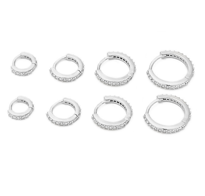 #ad 2Pcs Men Women 6 8 10 12mm 18K White Gold CZ Huggie Hoop Small Earrings Silver
