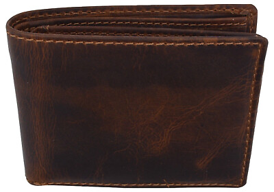 RFID Blocking Brown Vintage Leather Men#x27;s Bifold Center Flap Wallet