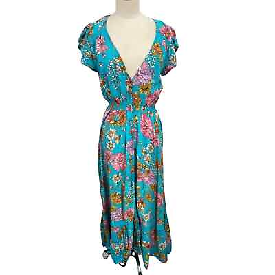 #ad Jaase Janis Dress Turquoise Floral Maxi Flowy Boho Size Large