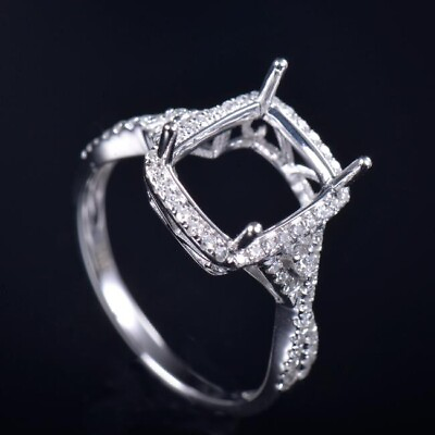 #ad Custom Bridal Twist Ring Natural Diamond Semi Mount Platinum Cushion Cut 10x8mm