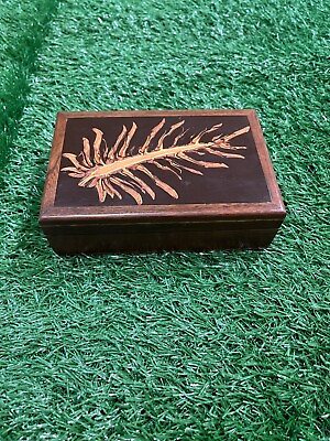 #ad WM Fickinger Colleen Jensen Inlaid Walnut Wood Trinket Box Pine Cone Inlay
