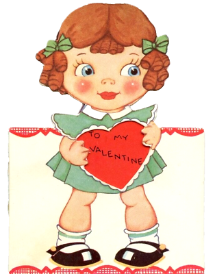 #ad Vtg Valentine Card Red Hair Rosy Cheek Girl Boy Give Me a Break Die Cut 1930s