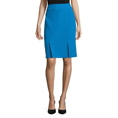 #ad Evan Picone Black Label Solid Kick Pleat Skirt Bright Blue $50