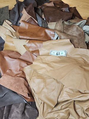 8lbs Bulk Brown Leather Scrap Remnants Upholstery Grade Mixed Brown