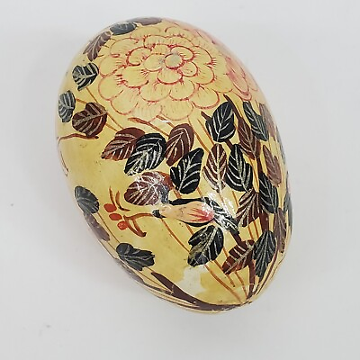 Asian Flowers Hydrangea Blossoms Leaves Wooden Easter Egg Hand Painted Glossy
