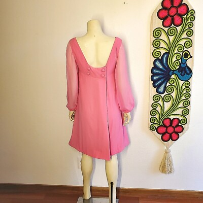 #ad Vintage 60s Barbie Core Pink Dress Medium Sheer Mod