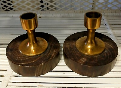 Dark Wood and Brass Candle holders