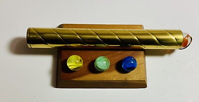 #ad #ad Vintage Brass 9quot; Kaleidoscope With Marbles And Wooden Stand Mint