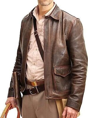 Indiana Jones Ford Harrison Classic Genuine Brown Leather Jacket For Men#x27;s