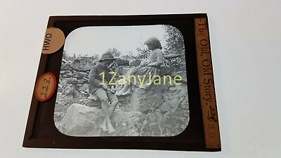 #ad HWO Glass Magic Lantern Slide Photo Vintage THE OLD OLD STORY BOY AND GIRL