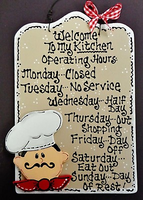 #ad FAT CHEF Kitchen Operating Hrs KITCHEN SIGN Cucina Bistro Wall Art Hanger Plaque