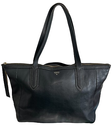 #ad #ad Fossil Sydney Black Leather Shoulder Shopper Carryall Tote Bag