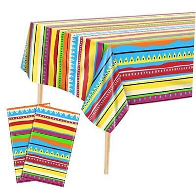 #ad ADXCO 2 Pieces Mexican Plastic Tablecloth 108 x 54 Inches Multi Colored Stripe