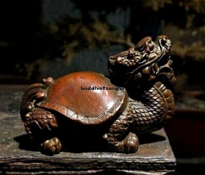 #ad Chinese Solid Brass Carved Dragon Turtle Statue Feng Shui Wealth Health Decor