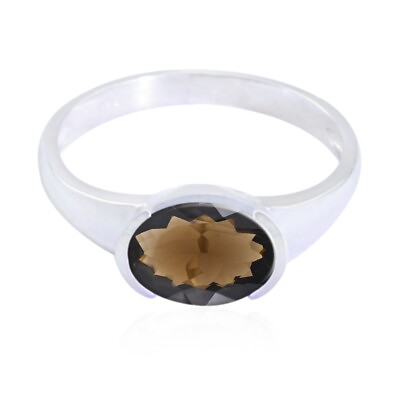 Smoky Quartz 925 Solid Silver Ring Genuine Jewelry For Mother#x27;s Day Gift US