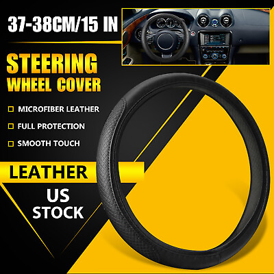 #ad Car Accessories Steering Wheel Cover Black Leather Anti slip 15quot; 38cm Universal