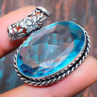 Swiss Blue Topaz Gemstone Handmade Gift Jewelry Pendant 1.18quot; f962